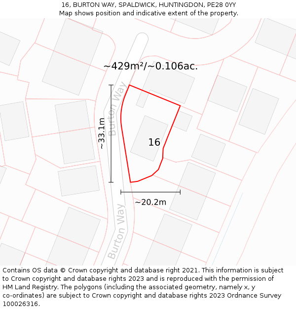 16, BURTON WAY, SPALDWICK, HUNTINGDON, PE28 0YY: Plot and title map