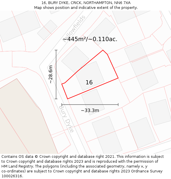 16, BURY DYKE, CRICK, NORTHAMPTON, NN6 7XA: Plot and title map