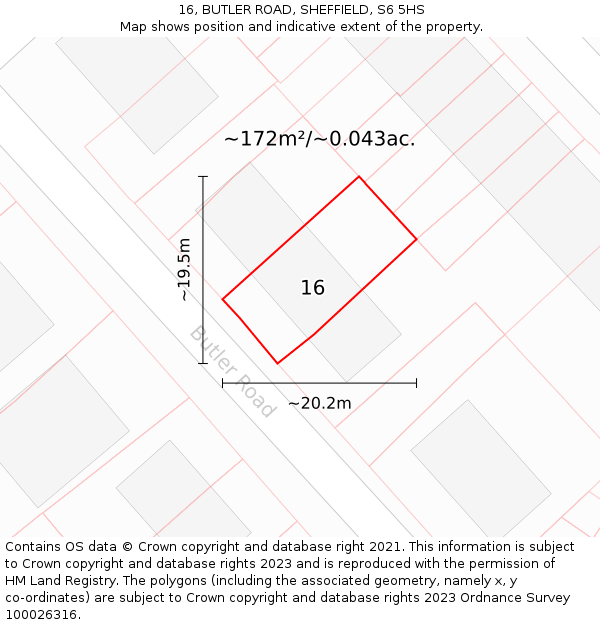 16, BUTLER ROAD, SHEFFIELD, S6 5HS: Plot and title map