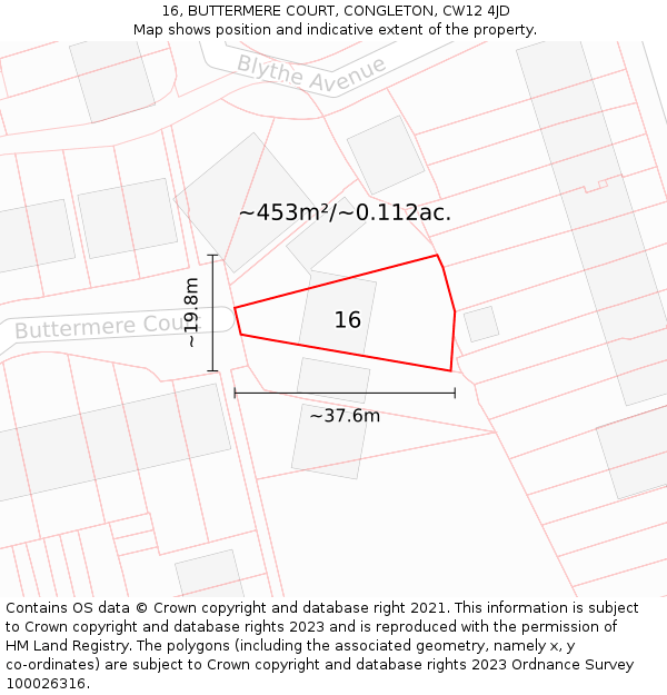 16, BUTTERMERE COURT, CONGLETON, CW12 4JD: Plot and title map