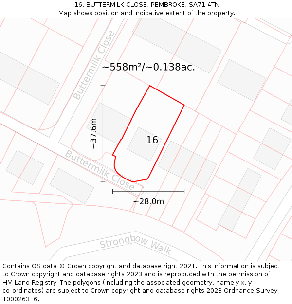16, BUTTERMILK CLOSE, PEMBROKE, SA71 4TN: Plot and title map