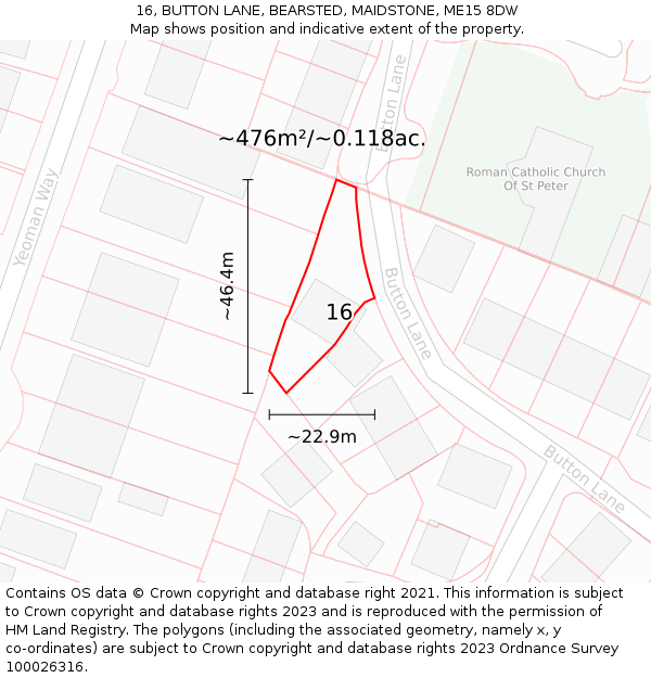 16, BUTTON LANE, BEARSTED, MAIDSTONE, ME15 8DW: Plot and title map