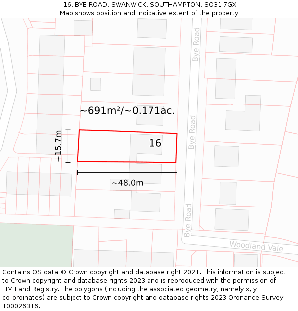16, BYE ROAD, SWANWICK, SOUTHAMPTON, SO31 7GX: Plot and title map