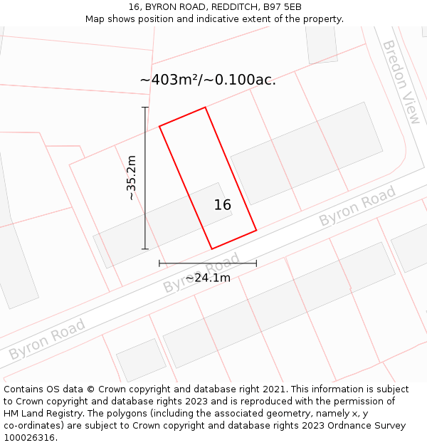 16, BYRON ROAD, REDDITCH, B97 5EB: Plot and title map