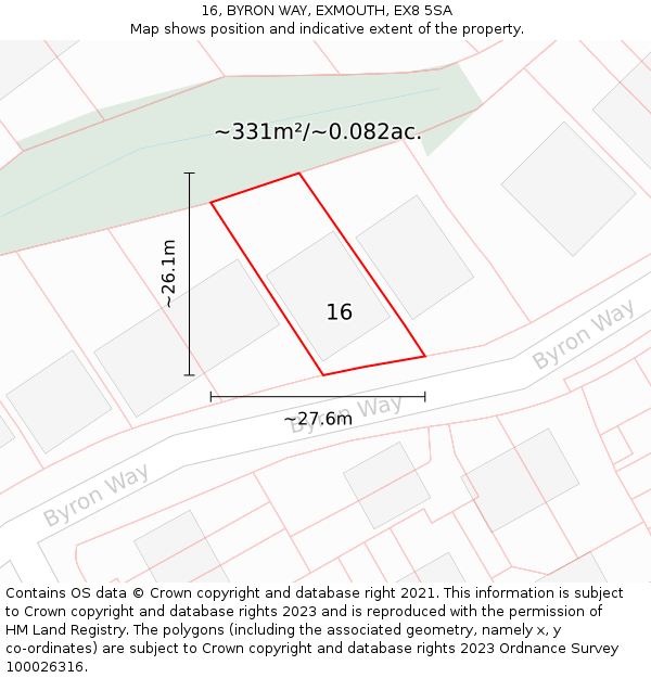 16, BYRON WAY, EXMOUTH, EX8 5SA: Plot and title map