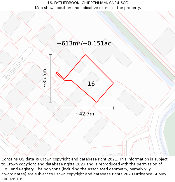 16, BYTHEBROOK, CHIPPENHAM, SN14 6QD: Plot and title map