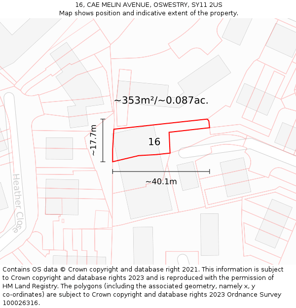 16, CAE MELIN AVENUE, OSWESTRY, SY11 2US: Plot and title map