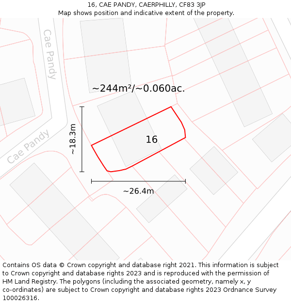 16, CAE PANDY, CAERPHILLY, CF83 3JP: Plot and title map