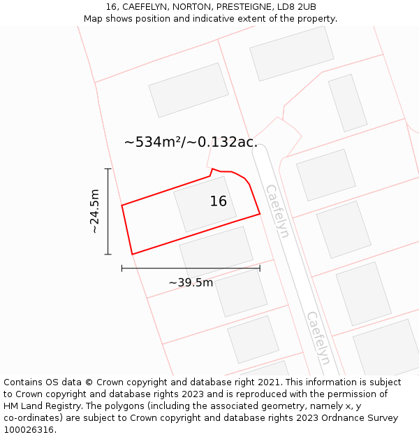16, CAEFELYN, NORTON, PRESTEIGNE, LD8 2UB: Plot and title map