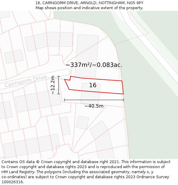 16, CAIRNGORM DRIVE, ARNOLD, NOTTINGHAM, NG5 9PY: Plot and title map