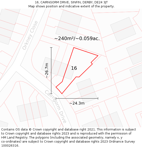 16, CAIRNGORM DRIVE, SINFIN, DERBY, DE24 3JT: Plot and title map