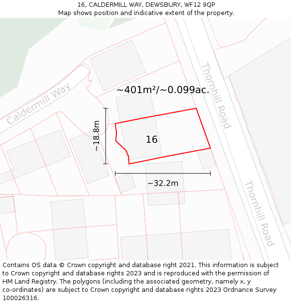 16, CALDERMILL WAY, DEWSBURY, WF12 9QP: Plot and title map