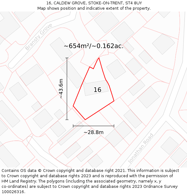 16, CALDEW GROVE, STOKE-ON-TRENT, ST4 8UY: Plot and title map