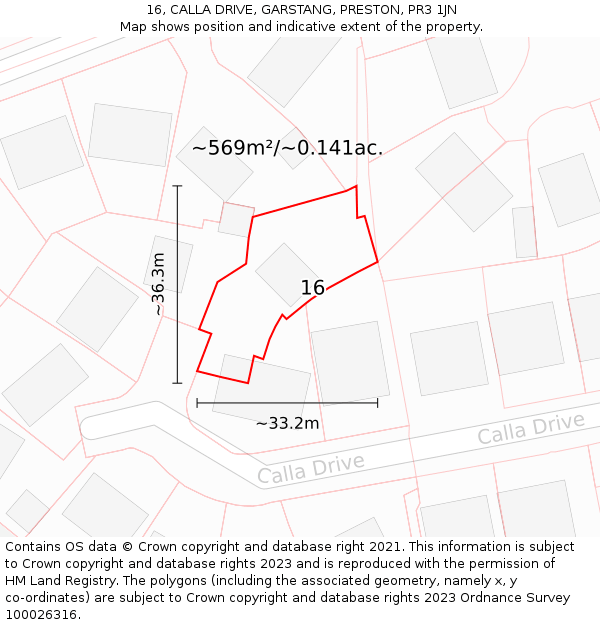 16, CALLA DRIVE, GARSTANG, PRESTON, PR3 1JN: Plot and title map