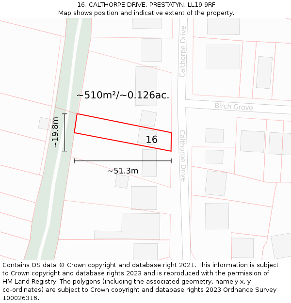16, CALTHORPE DRIVE, PRESTATYN, LL19 9RF: Plot and title map