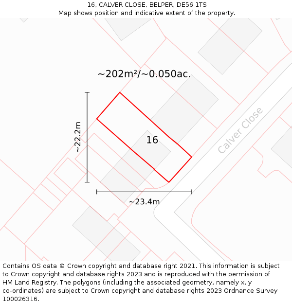 16, CALVER CLOSE, BELPER, DE56 1TS: Plot and title map