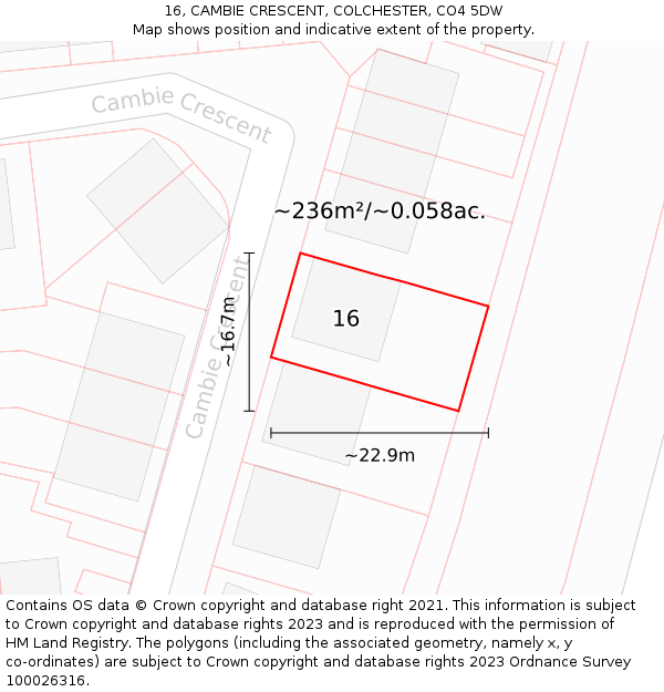 16, CAMBIE CRESCENT, COLCHESTER, CO4 5DW: Plot and title map