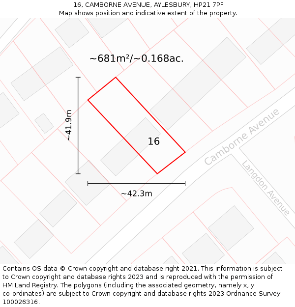 16, CAMBORNE AVENUE, AYLESBURY, HP21 7PF: Plot and title map