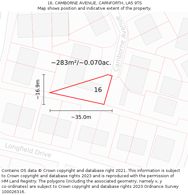 16, CAMBORNE AVENUE, CARNFORTH, LA5 9TS: Plot and title map