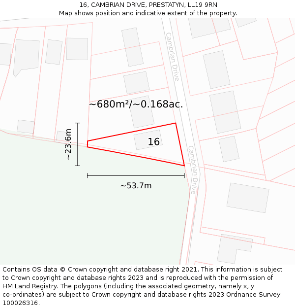 16, CAMBRIAN DRIVE, PRESTATYN, LL19 9RN: Plot and title map