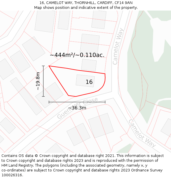 16, CAMELOT WAY, THORNHILL, CARDIFF, CF14 9AN: Plot and title map