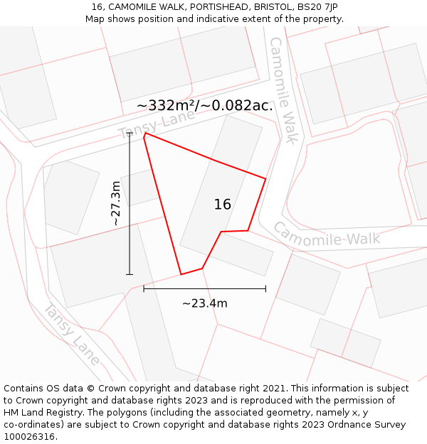 16, CAMOMILE WALK, PORTISHEAD, BRISTOL, BS20 7JP: Plot and title map