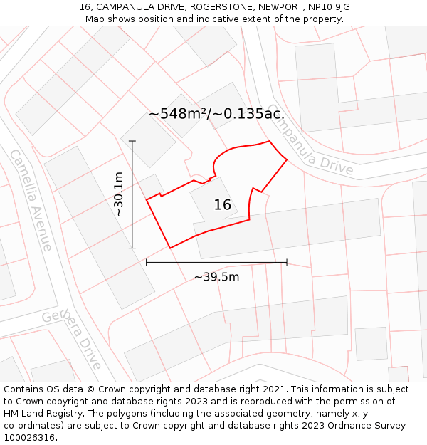 16, CAMPANULA DRIVE, ROGERSTONE, NEWPORT, NP10 9JG: Plot and title map
