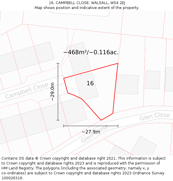 16, CAMPBELL CLOSE, WALSALL, WS4 2EJ: Plot and title map