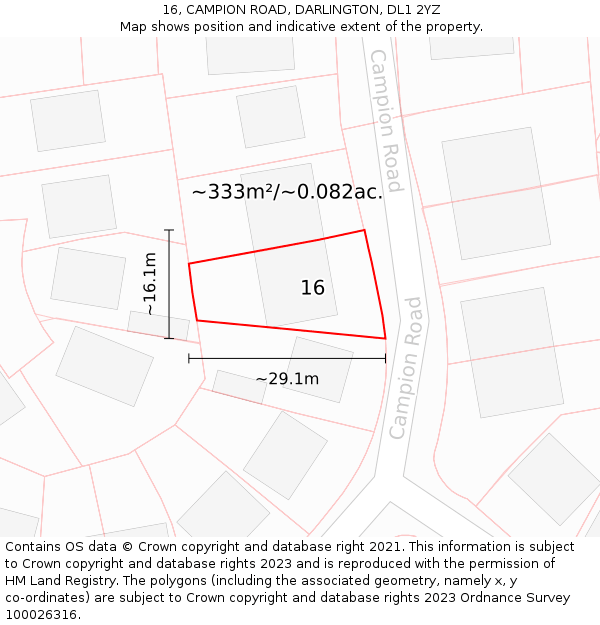16, CAMPION ROAD, DARLINGTON, DL1 2YZ: Plot and title map