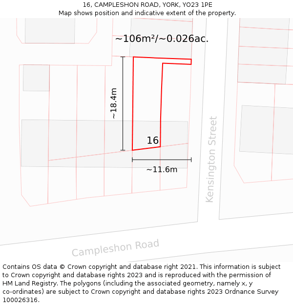 16, CAMPLESHON ROAD, YORK, YO23 1PE: Plot and title map