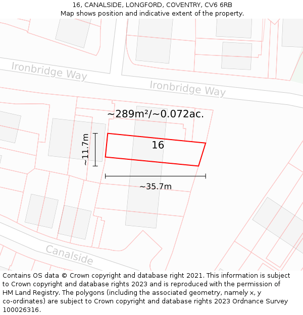 16, CANALSIDE, LONGFORD, COVENTRY, CV6 6RB: Plot and title map