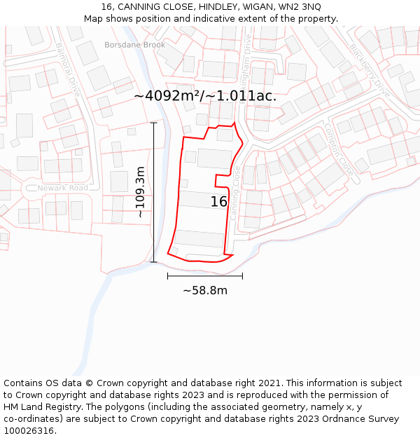 16, CANNING CLOSE, HINDLEY, WIGAN, WN2 3NQ: Plot and title map
