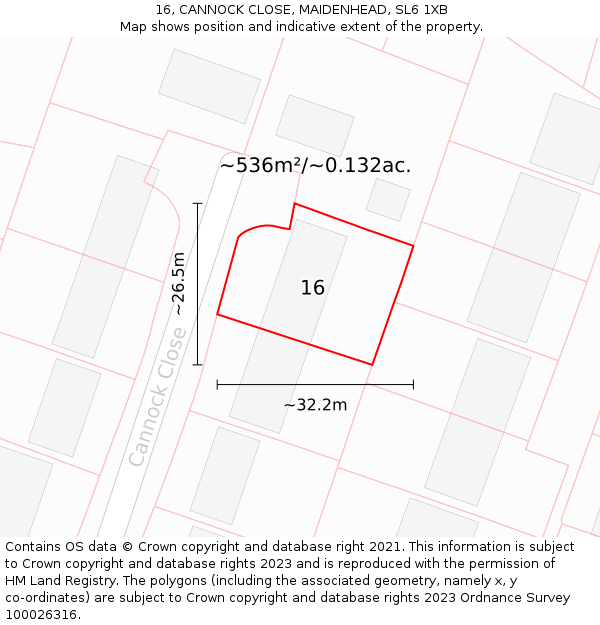 16, CANNOCK CLOSE, MAIDENHEAD, SL6 1XB: Plot and title map