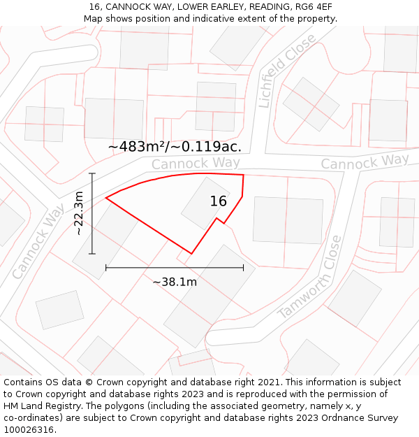 16, CANNOCK WAY, LOWER EARLEY, READING, RG6 4EF: Plot and title map