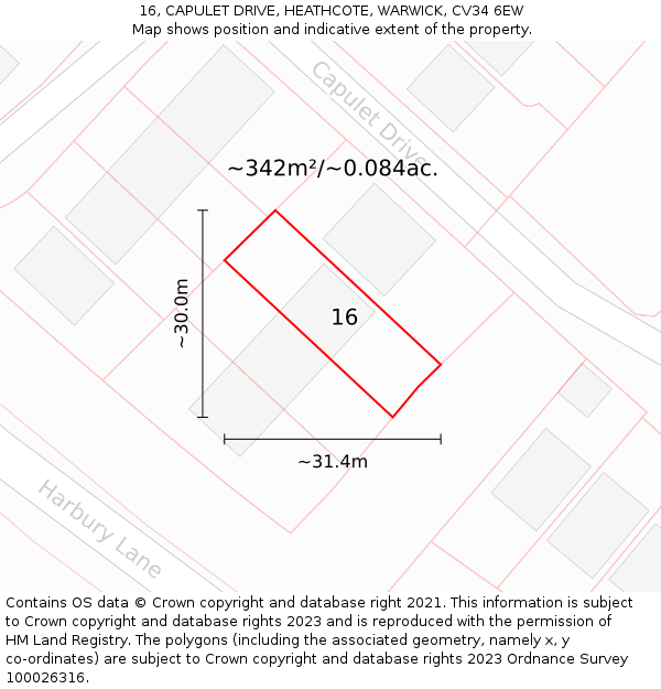 16, CAPULET DRIVE, HEATHCOTE, WARWICK, CV34 6EW: Plot and title map