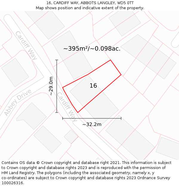 16, CARDIFF WAY, ABBOTS LANGLEY, WD5 0TT: Plot and title map