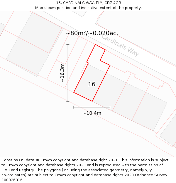 16, CARDINALS WAY, ELY, CB7 4GB: Plot and title map