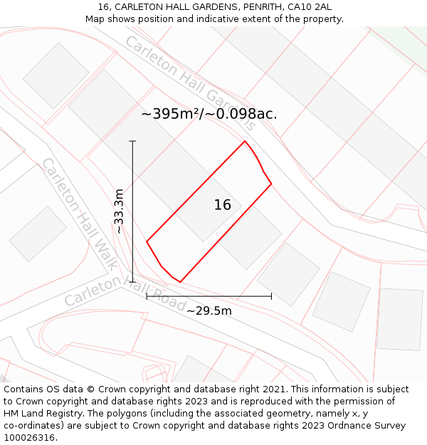 16, CARLETON HALL GARDENS, PENRITH, CA10 2AL: Plot and title map