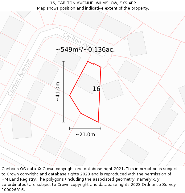 16, CARLTON AVENUE, WILMSLOW, SK9 4EP: Plot and title map
