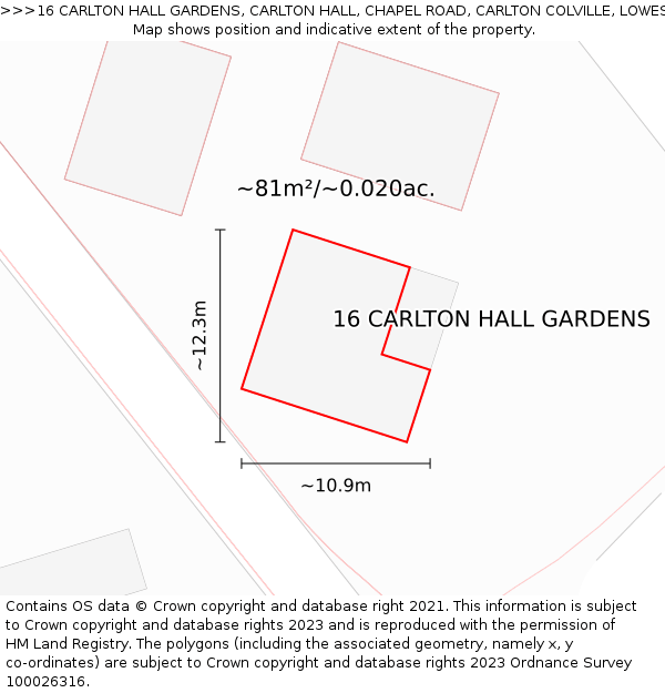 16 CARLTON HALL GARDENS, CARLTON HALL, CHAPEL ROAD, CARLTON COLVILLE, LOWESTOFT, NR33 8BL: Plot and title map