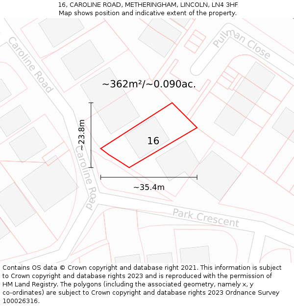 16, CAROLINE ROAD, METHERINGHAM, LINCOLN, LN4 3HF: Plot and title map