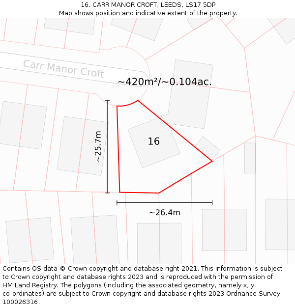16, CARR MANOR CROFT, LEEDS, LS17 5DP: Plot and title map