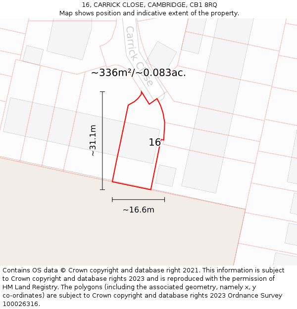 16, CARRICK CLOSE, CAMBRIDGE, CB1 8RQ: Plot and title map