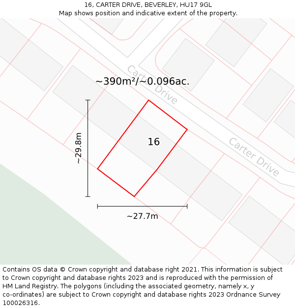 16, CARTER DRIVE, BEVERLEY, HU17 9GL: Plot and title map