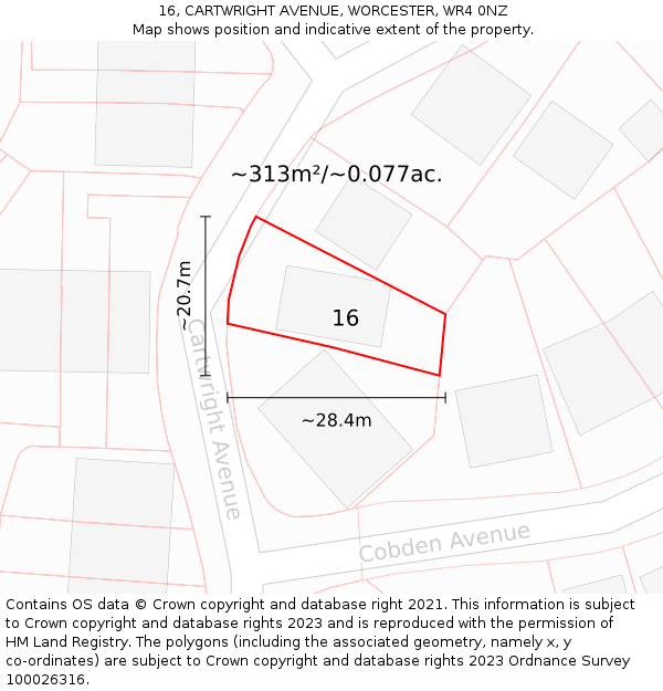 16, CARTWRIGHT AVENUE, WORCESTER, WR4 0NZ: Plot and title map