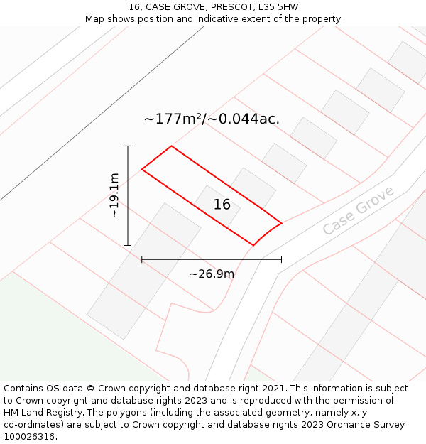 16, CASE GROVE, PRESCOT, L35 5HW: Plot and title map