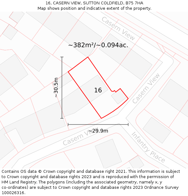 16, CASERN VIEW, SUTTON COLDFIELD, B75 7HA: Plot and title map