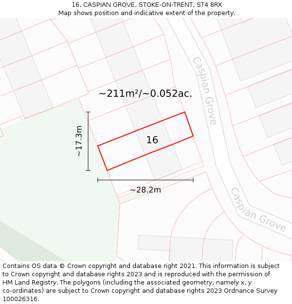 16, CASPIAN GROVE, STOKE-ON-TRENT, ST4 8RX: Plot and title map