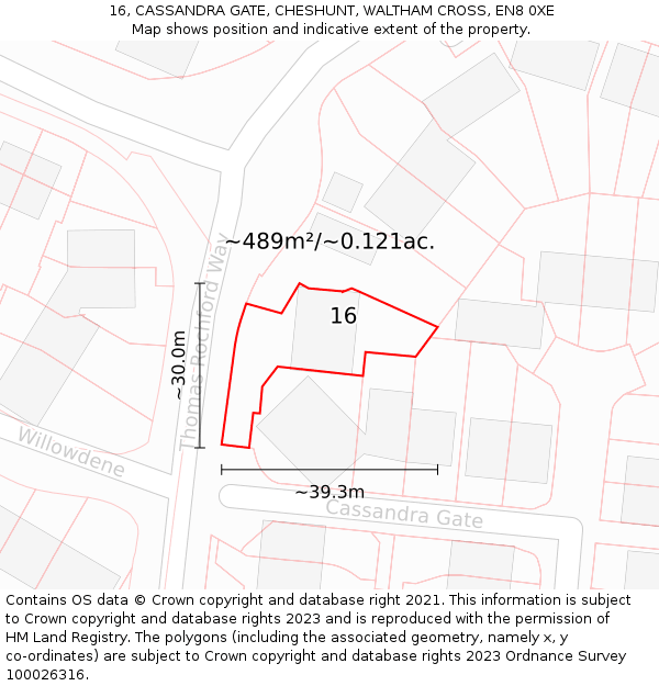 16, CASSANDRA GATE, CHESHUNT, WALTHAM CROSS, EN8 0XE: Plot and title map