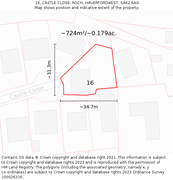 16, CASTLE CLOSE, ROCH, HAVERFORDWEST, SA62 6AG: Plot and title map